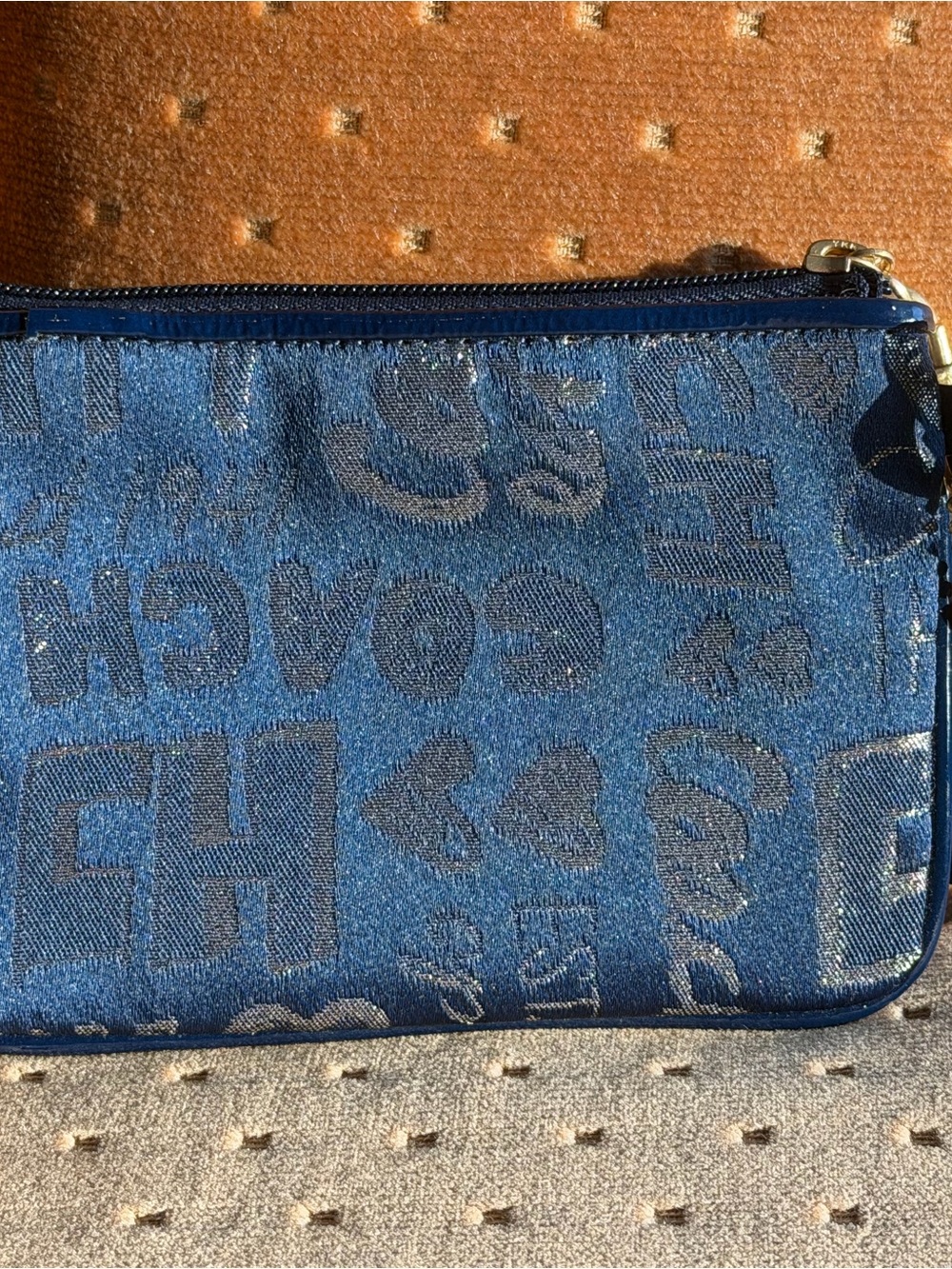Coach Poppy Navy Blue Wristlet with Gold Creed - Picture 2 of 7